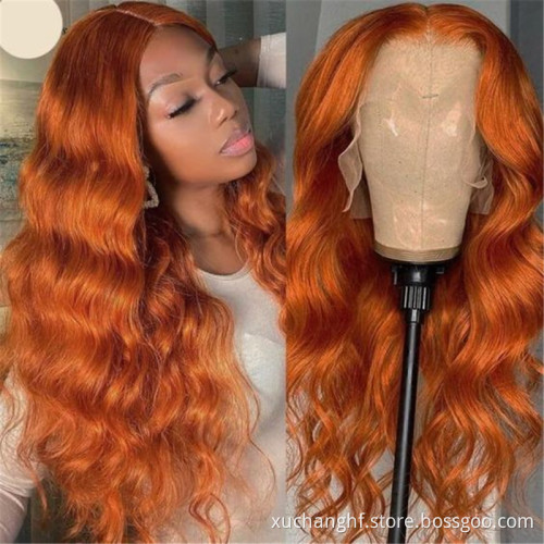 Drop Shipping Ginger Color Loose Wave Remy Human Hair Orange Body Wave Lace Frontal Wig